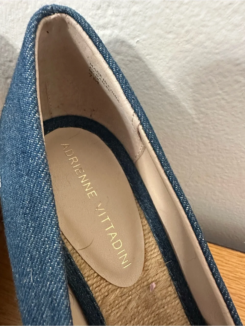 Adrienne Vittadini Denim Espadrille Wedge Peep Toe Pumps Size 7